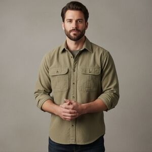 Cabela's Khaki Flannel Shirt Jacket